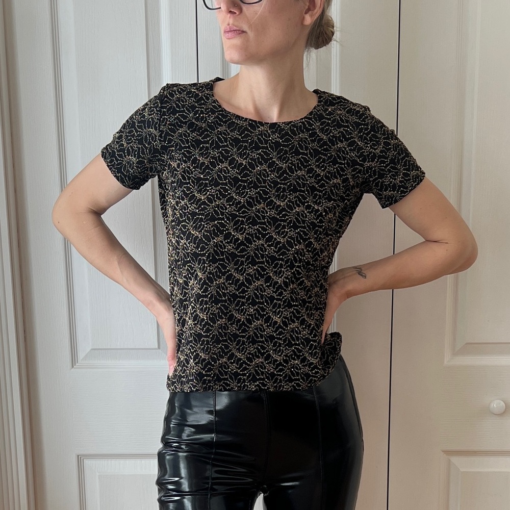 Y2K Wardrobe Essentials Gold Floral Patterned Top